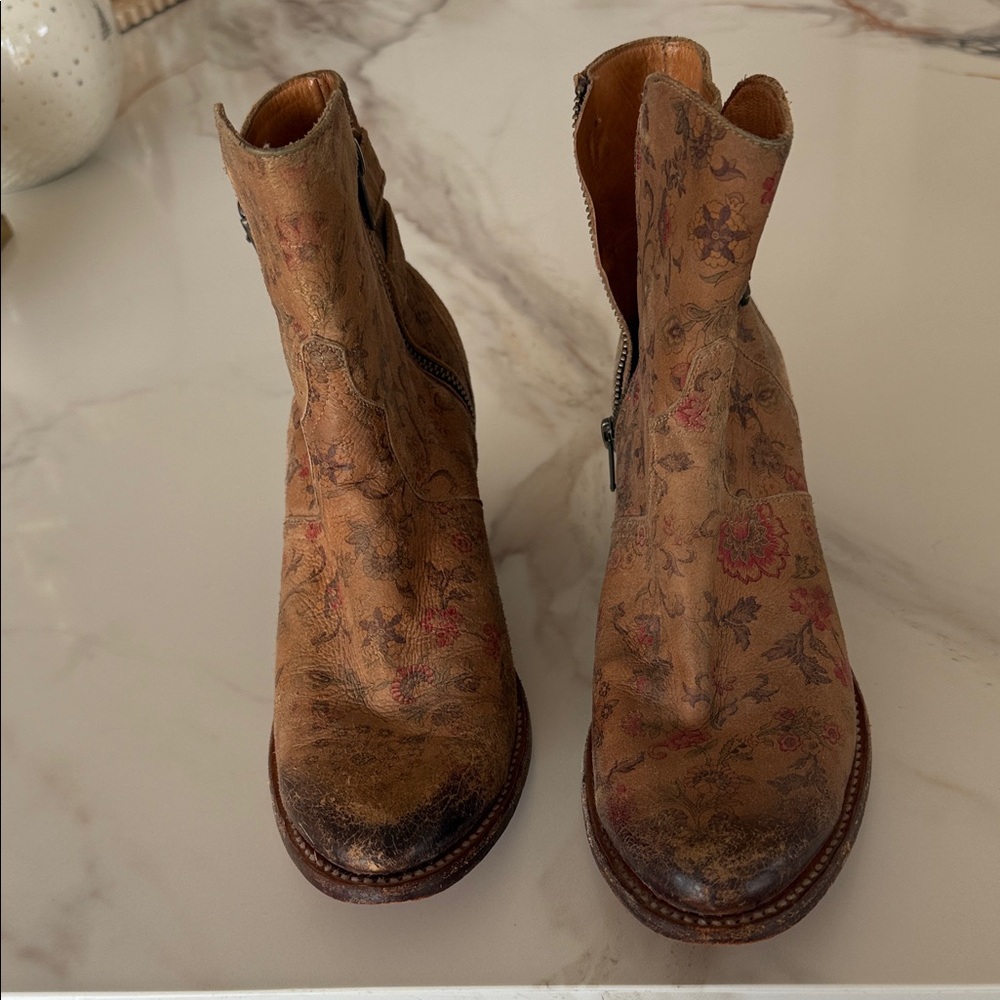 Lucchese Catalina Brown Floral Ankle Boots - Picture 2 of 9